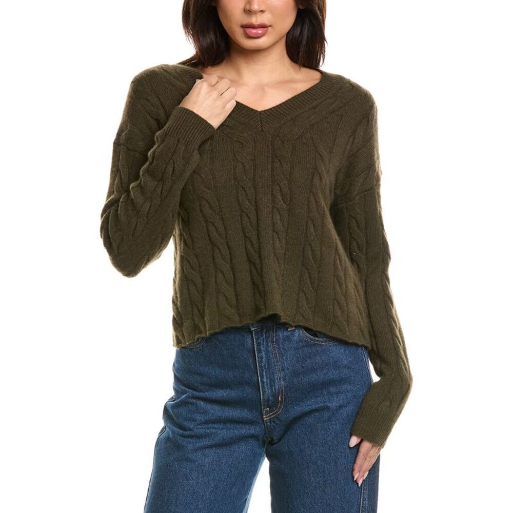 The Cashmere Project Womens  Cropped Cable V Neck Sweater